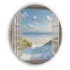Doorkijk - Strand - Raam - Duinen - Zee Akoestische PET Vilt - Rond klein -3d