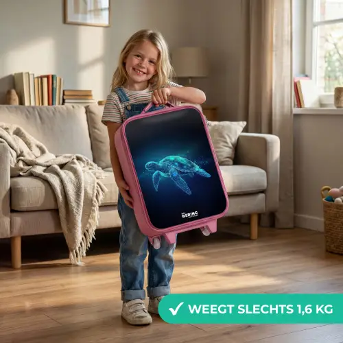 Lichtgevende schildpad in digitale oceaan Kinderkoffer - Roze klein -sfeer2_NL
