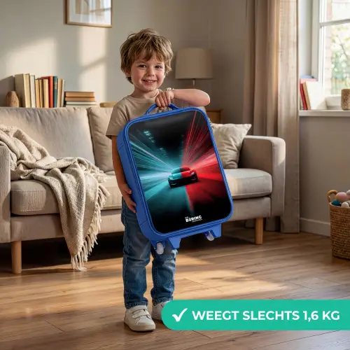Sportwagen - Lichtstralen - Neon - Blauw Kinderkoffer - Blauw klein -sfeer2_NL