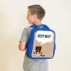 Donkerbruine robot met een tekst Kinderrugzak - Blauw middel -sfeer2