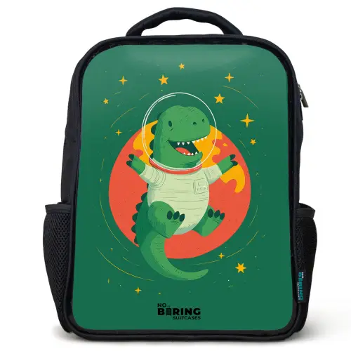 Dino - Planeet - Sterren - Groen Rugzak - Zwart middel -3d