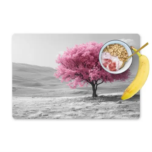 Boom - Natuur - Roze - Zwart wit Placemat vinyl groot -zzzproduct_Kitchenyeah-website