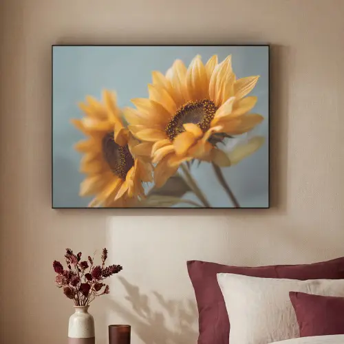 Zonnebloemen - Geel - Wazig Textielframe zwart klein -sfeer1