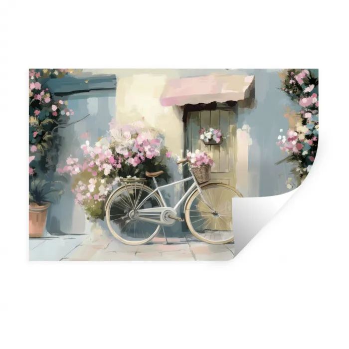 Fiets - Pastelkleuren - Bloemen Muursticker klein -3d