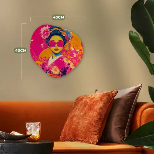 Vrouw - Zonnebril - Abstract - Oranje Wandcirkel Organisch Forex 3mm klein -sfeer3
