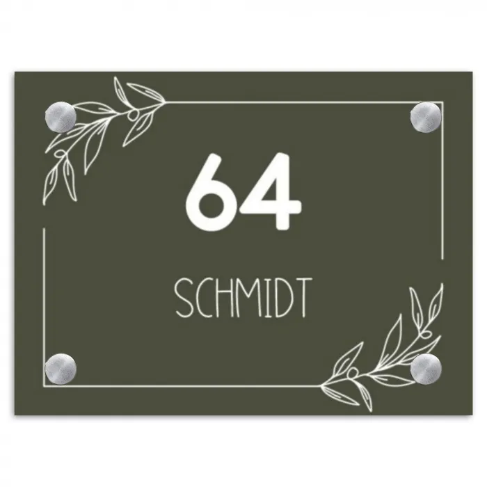 Olijfgroen - Modern Naambord Rechthoek middel -3d