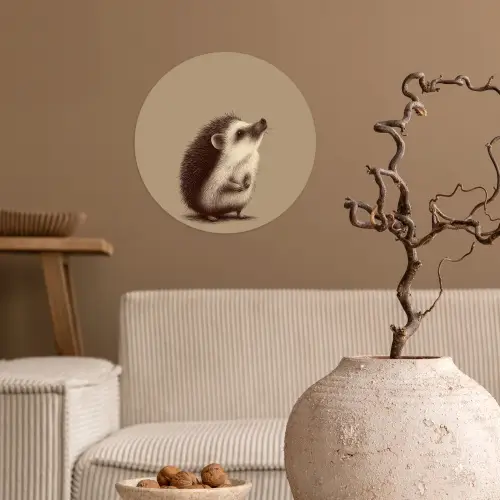 Egel - Snuitje - Bruin - Stekels Wandcirkel behangsticker klein -sfeer1