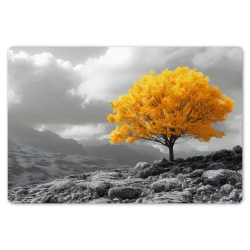 Boom - Geel - Natuur - Zwart wit Placemat vinyl groot -zzsfeer1_Kitchenyeah-website