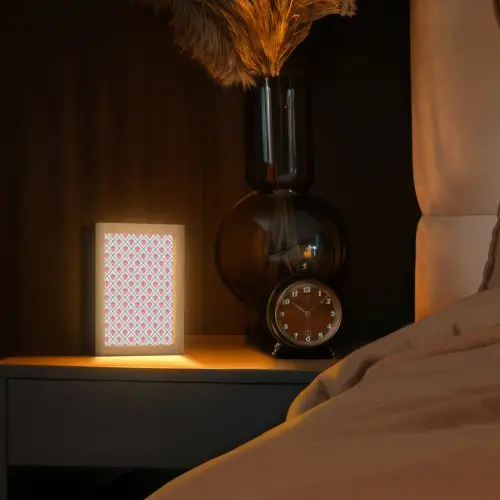 Retro - Ruit - Hartjes - Patroon Light Box met kabel (Tafellamp) klein 925 -sfeer1