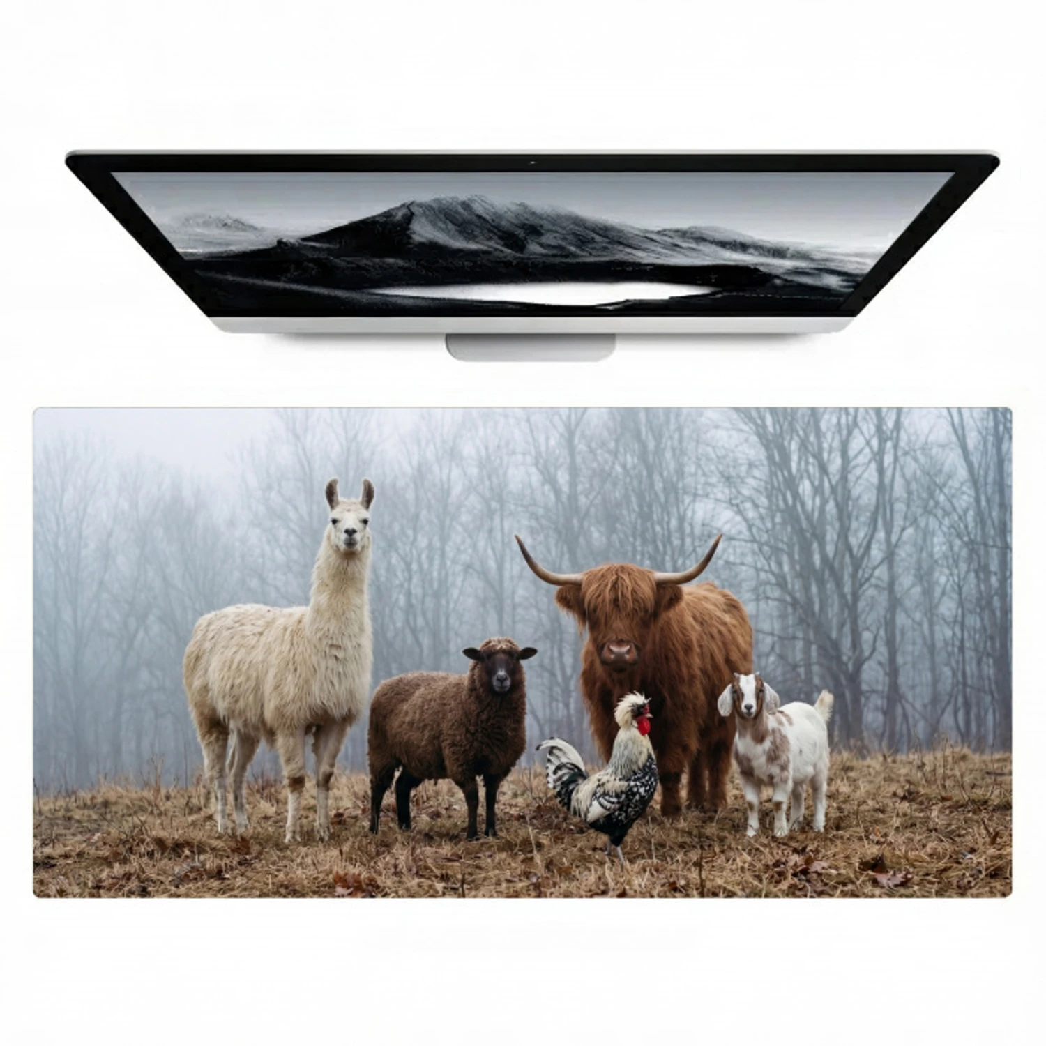 Boerderijdieren - Groep - Mist - Natuur - Rustiek Muismat XXL klein -zzz3d