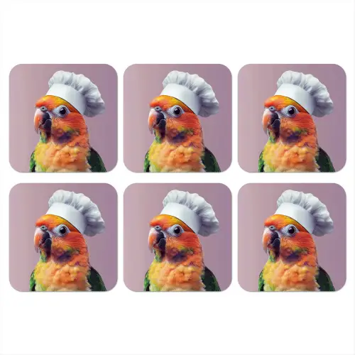 Papegaai - Koksmuts - Nieuwsgierig - Vogel onderzetter kurk middel -3d