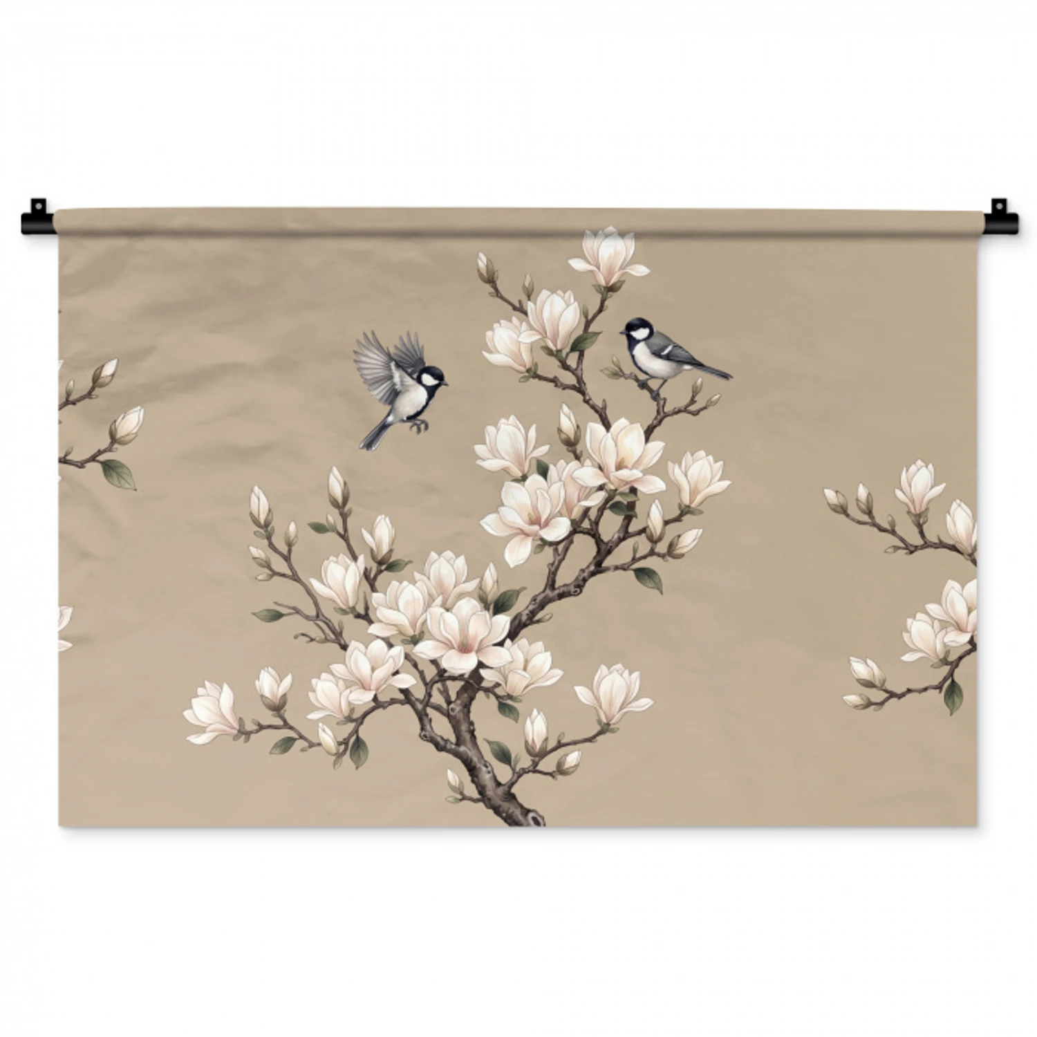 Oosters - Vogels - Beige Wandkleed katoen middel -zz3d
