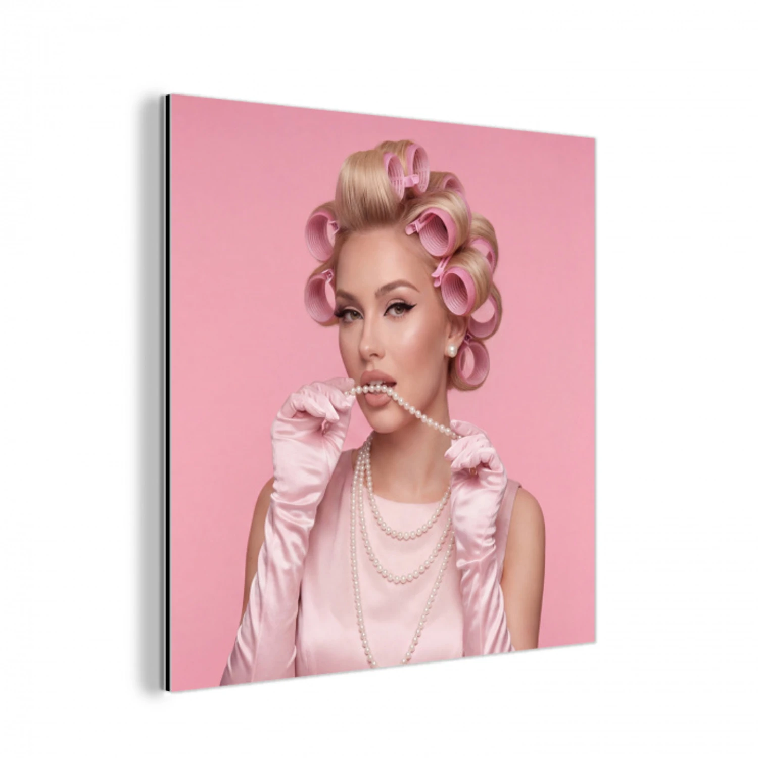 Vrouw - Roze - Parelketting - Krulspelden aluminium wit klein -3d