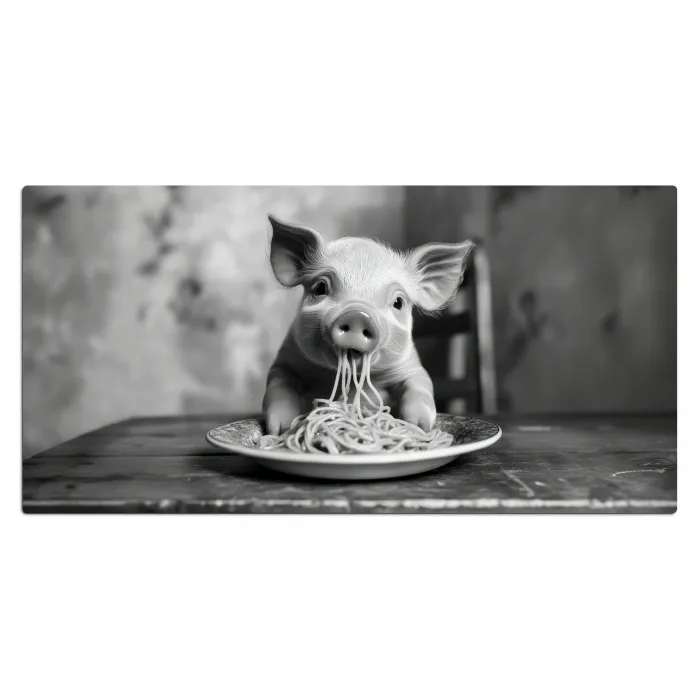 Varken - Schattig - Spaghetti - Zwart wit - Dier Muismat XXL klein -3d_leeg