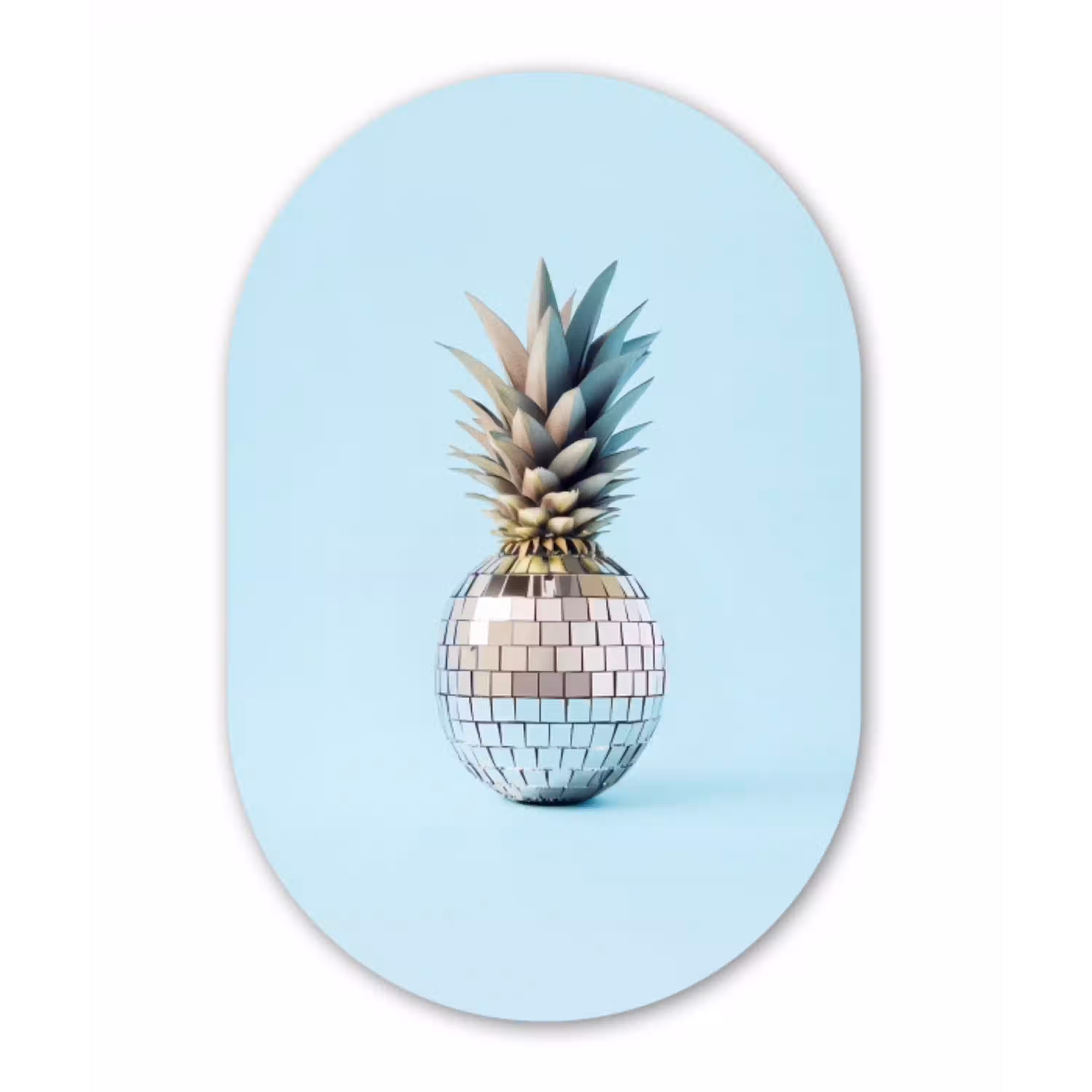 Blauw - Ananas - Disco - Discobal Wandcirkel Ovaal Glas middel -3d
