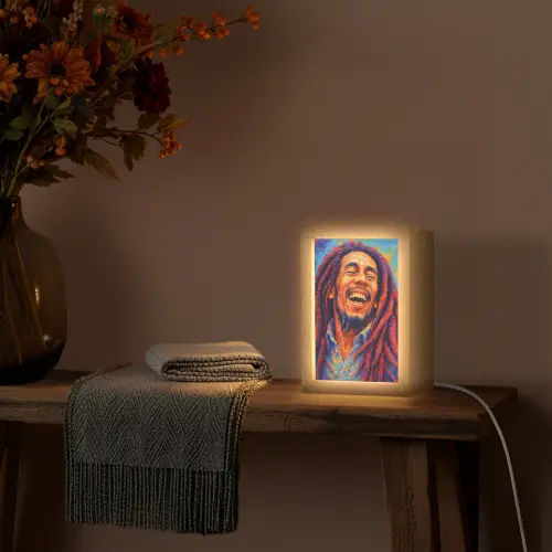 Regenboogkleuren - Man - schilderij Light Box met kabel (Tafellamp) klein -sfeer4