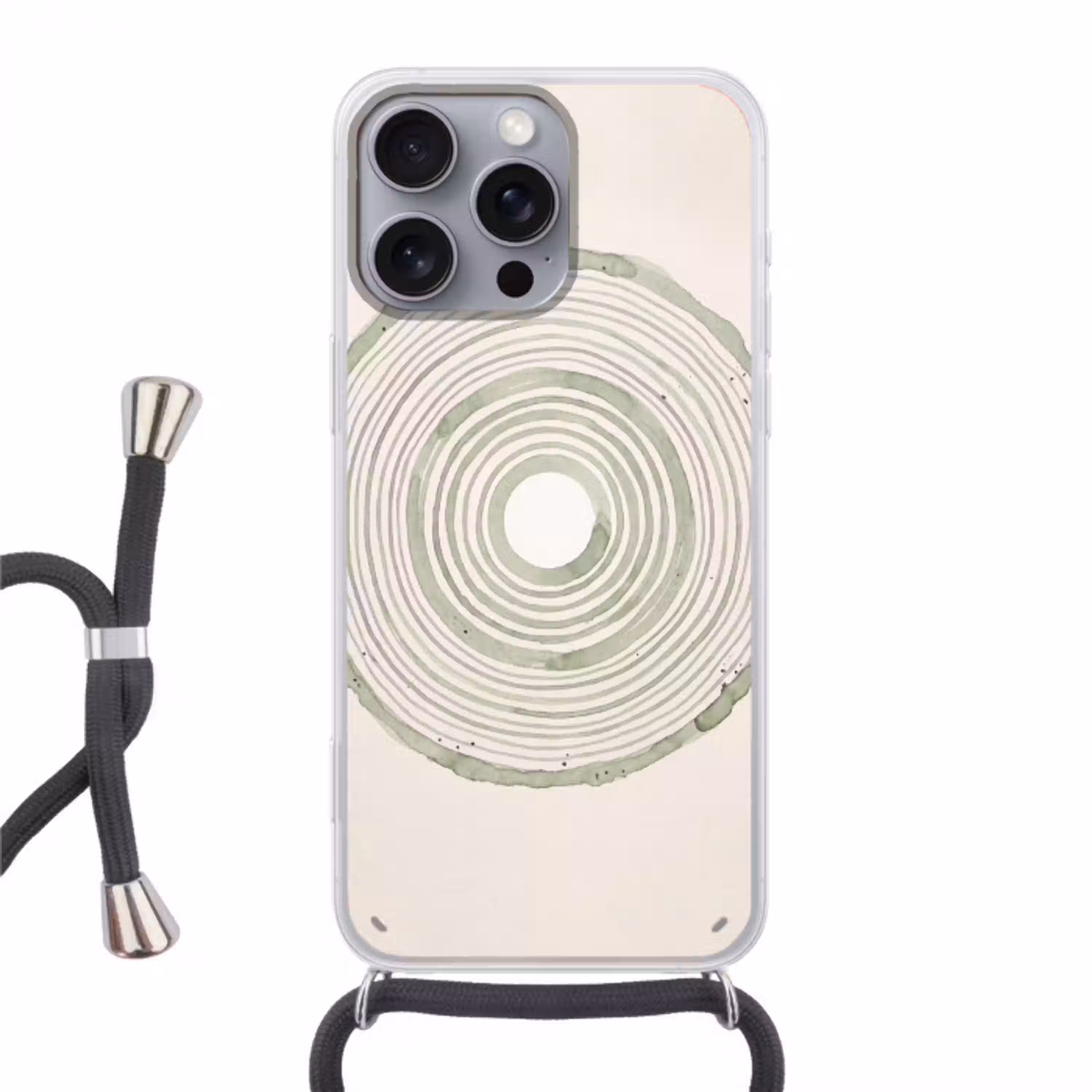 Abstractie - Cirkels - Waterverf - Groen - Modern Hoesje iPhone 16 Pro Max met koord klein -3d