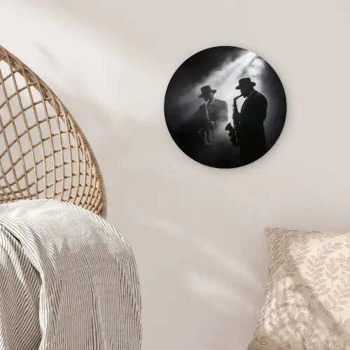 Saxofonisten - Hoeden - Rook - Licht Wandcirkel kunststof plaat 5mm dik klein -sfeer5
