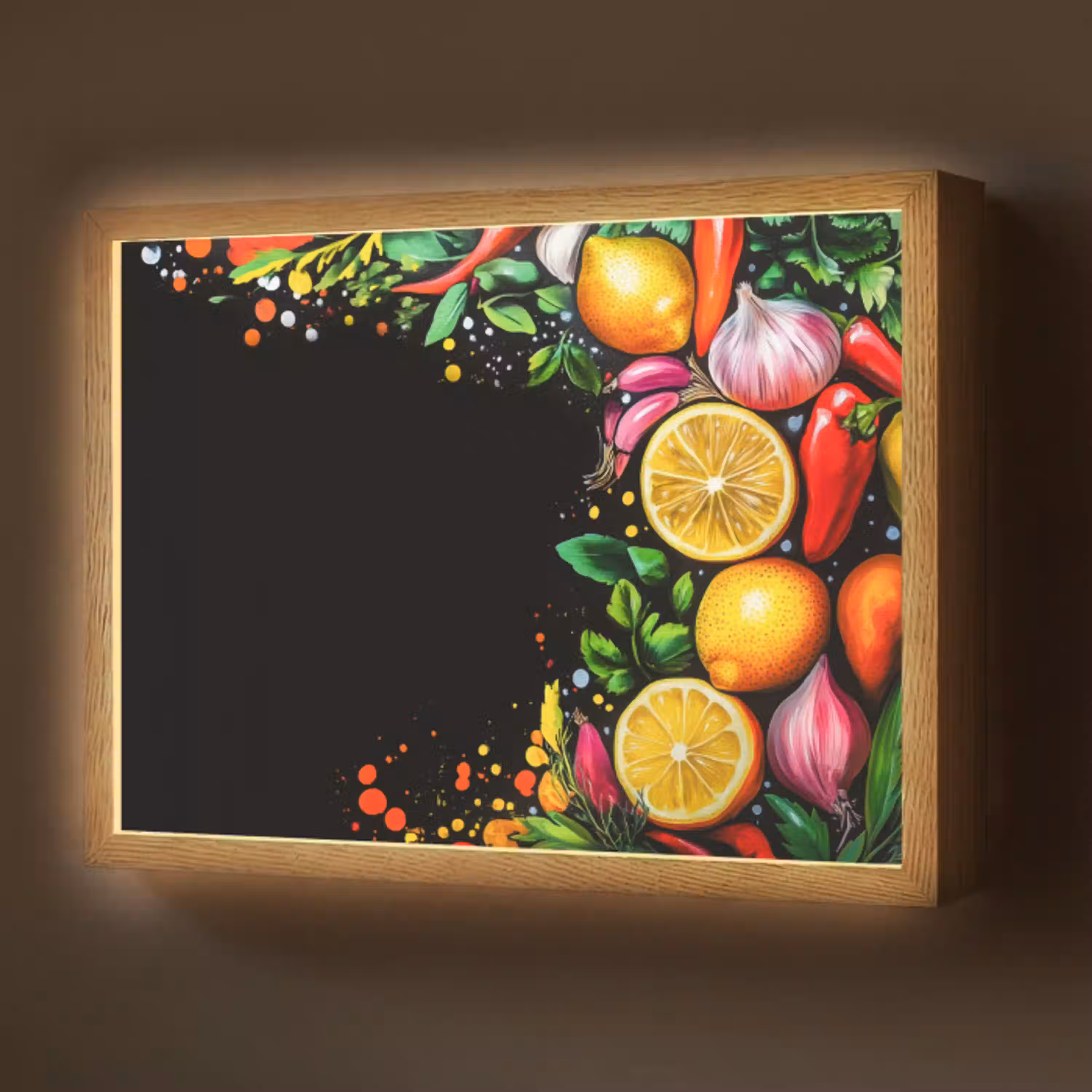 Citroenen - Peper - Kruiden - Graffiti - Verf - Abstract Light Box met batterij (Wandlamp) middel -z3d_website