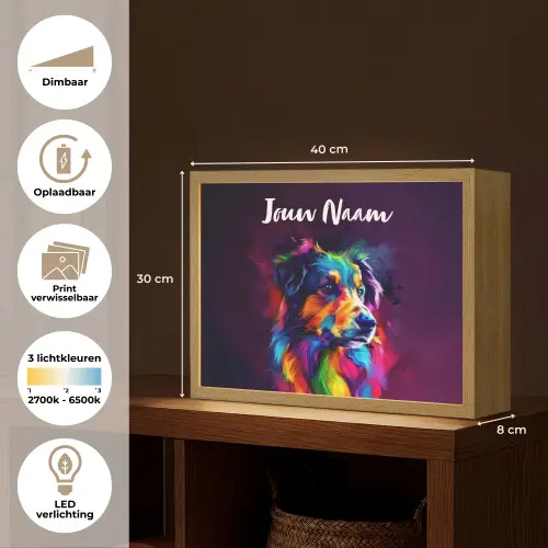 Hond - Kleurrijk - Dier - Dierenhoofd Light Box met batterij (Wandlamp kind) middel -USP_websiteoverzichtNL