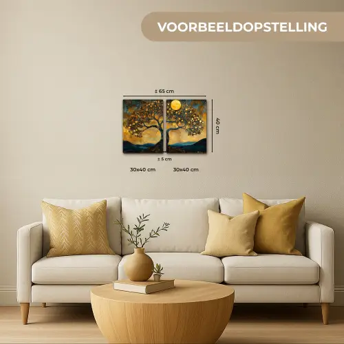 Boom - Geel - Abstract - Modern Canvas - Meerluiken 2 luik klein -sfeer6-formaat-