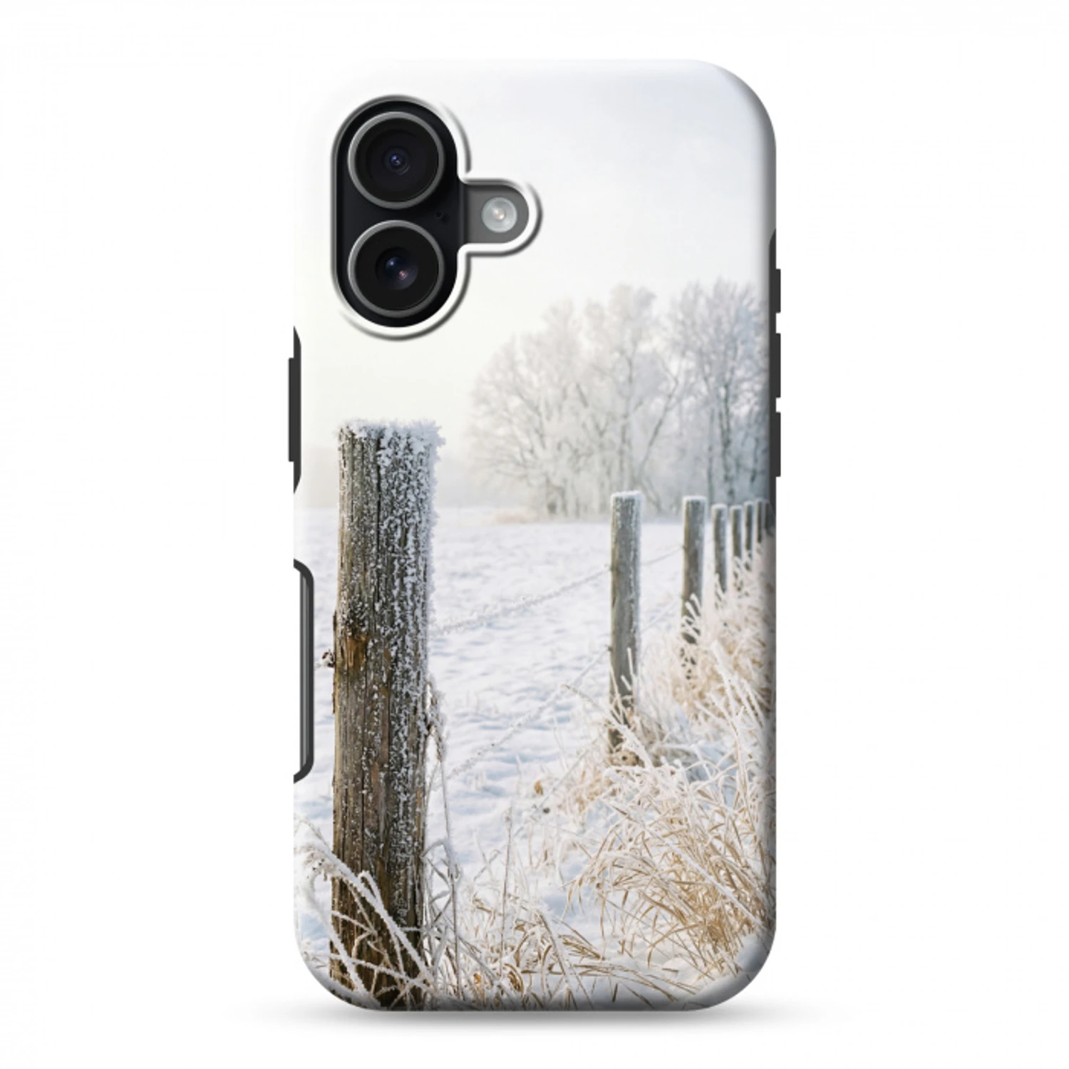 Hek - Sneeuw - Mist - Platteland - Nostalgisch Toughcase MagSafe Apple iPhone 17 klein -3d