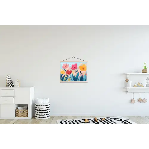 Illustratie - Bloemen - Kleurrijk textielposter latten blank klein -kinderkamer