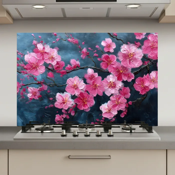 Bloem - Bloesems - Roze - Abstract keuken achterwand spatscherm klein -3d_website