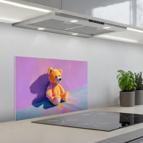 Teddybeer - Schaduw - Penseelstreken - Paars keuken achterwand spatscherm klein -3d_schuin