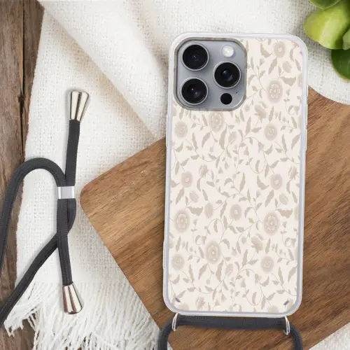 Sierlijk - Bloemen - Beige Hoesje iPhone 16 Pro Max met koord klein 804 -sfeer4