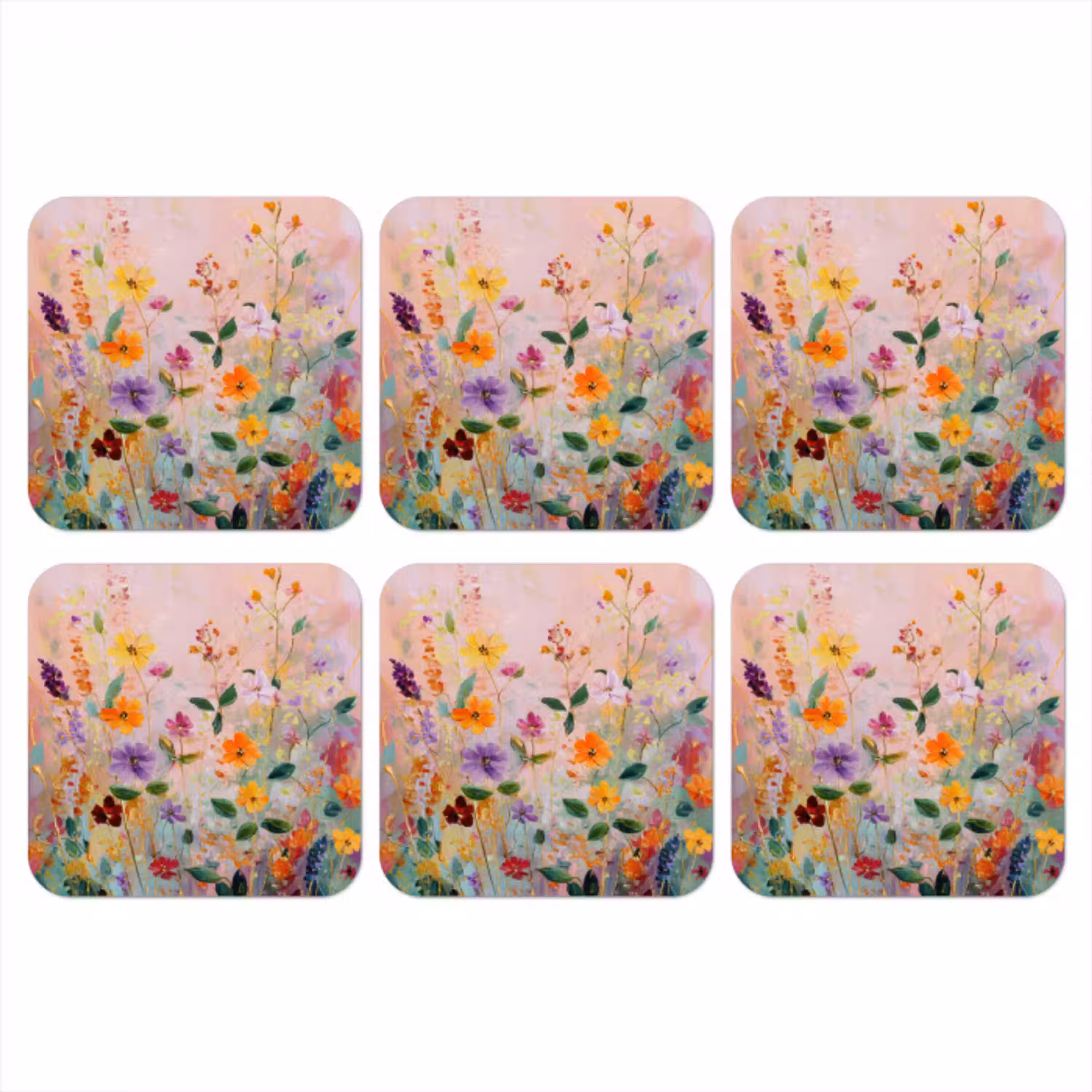 Schilderij - Bloemen - Abstract - Kleurrijk onderzetter kurk middel -3d