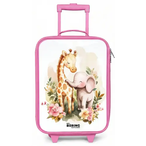 Giraffe en olifant tussen bloemen op witte achtergrond Kinderkoffer - Roze klein -zz3dotto