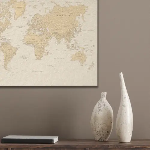 Wereldkaart - Realistisch - Beige PET vilt klein -sfeer6_closeup