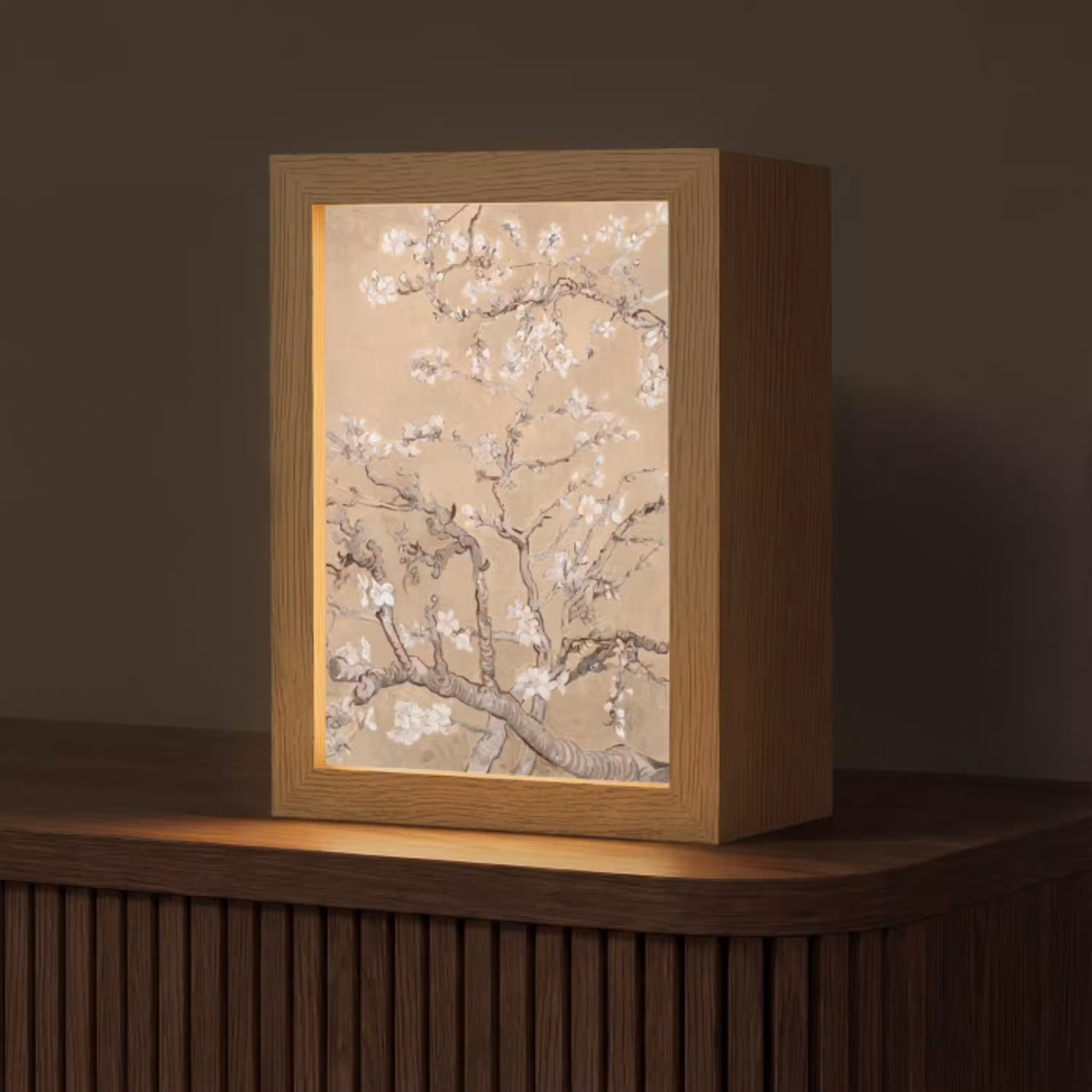 Amandelbloesem - Kunst - Van Gogh - Beige Light Box met kabel (Tafellamp) klein -z3d_website