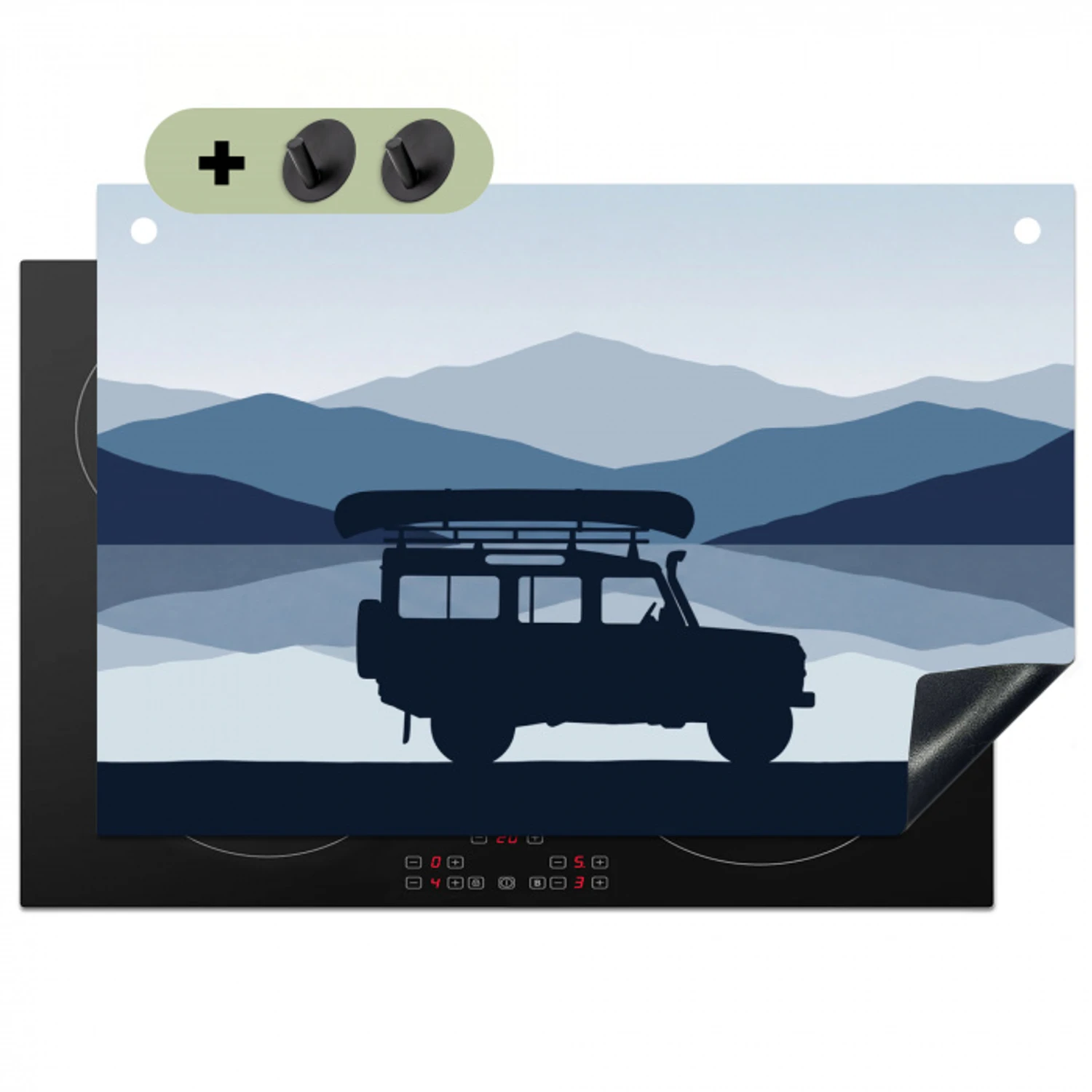Auto - Meer - Bergen - Blauw Inductie beschemer met haakjes klein -3d