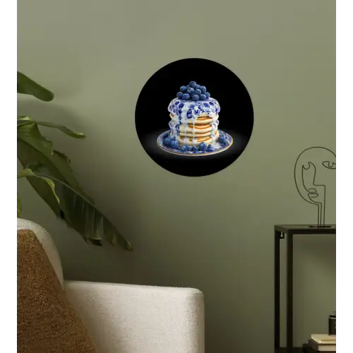 Pannenkoeken - Blauwe Bessen - Bord Wandcirkel behangsticker klein -sfeer2