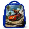 Rode sportauto met dino raast door tropisch strand Kinderrugzak - Blauw middel -3d