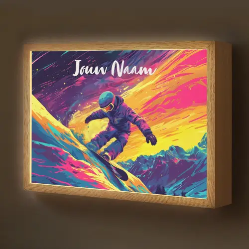 Snowboarden - Sneeuw - Kleurrijk Light Box met batterij (Wandlamp kind) middel -z3d_website