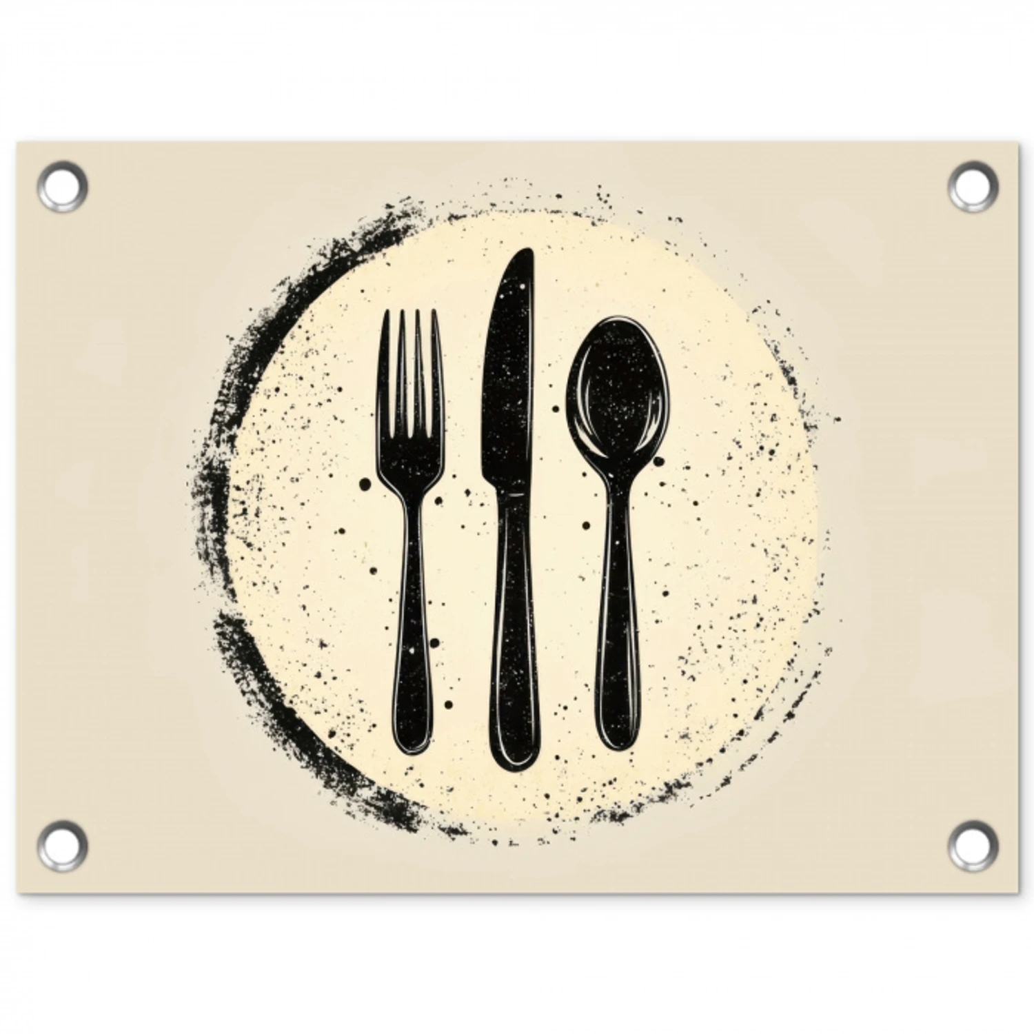 Zwart - Bestek - Rondje tuinposter los doek klein -3d