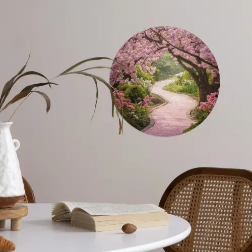 Kersenbloesem - Natuur - Sakura - Pad - Japanse tuin Wandcirkel behangsticker klein -sfeer3
