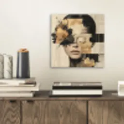 Gezicht - Bloemen - Zwart - Vrouw aluminium wit klein -sfeer1