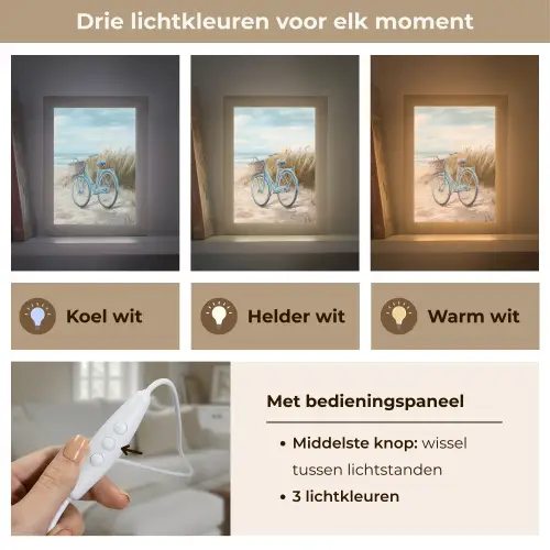 Strand - Zee - Fiets - Vintage - Bloemen Light Box met kabel (Tafellamp) klein -USP_lichtkleurNL