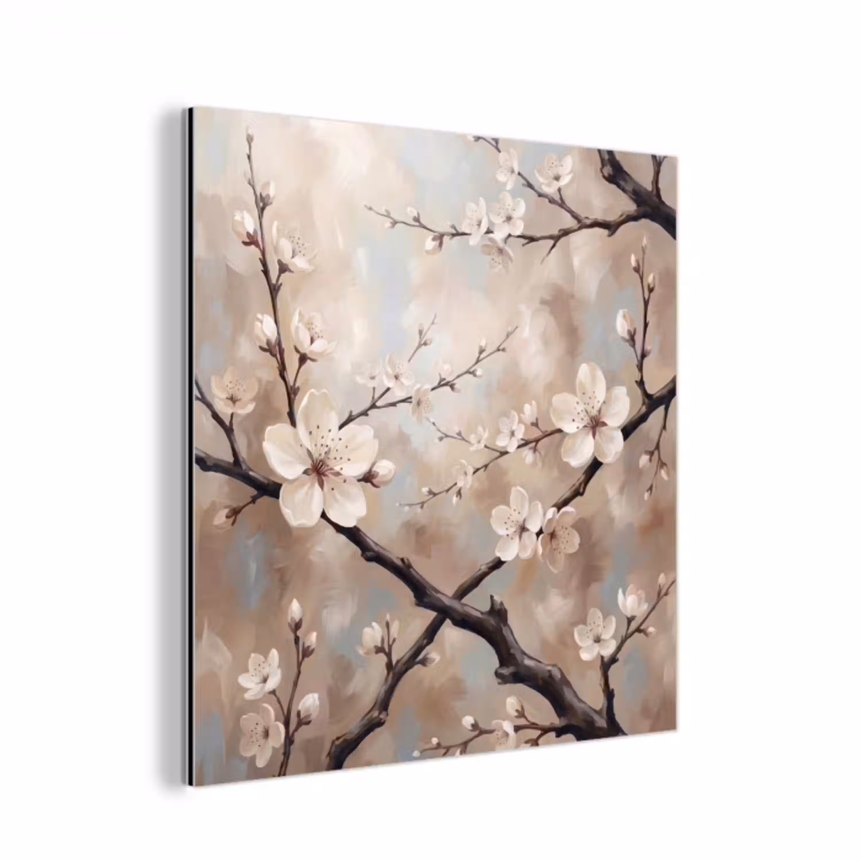 Bloesem - Takken - Schilderij - Beige - Serene aluminium wit klein -3d