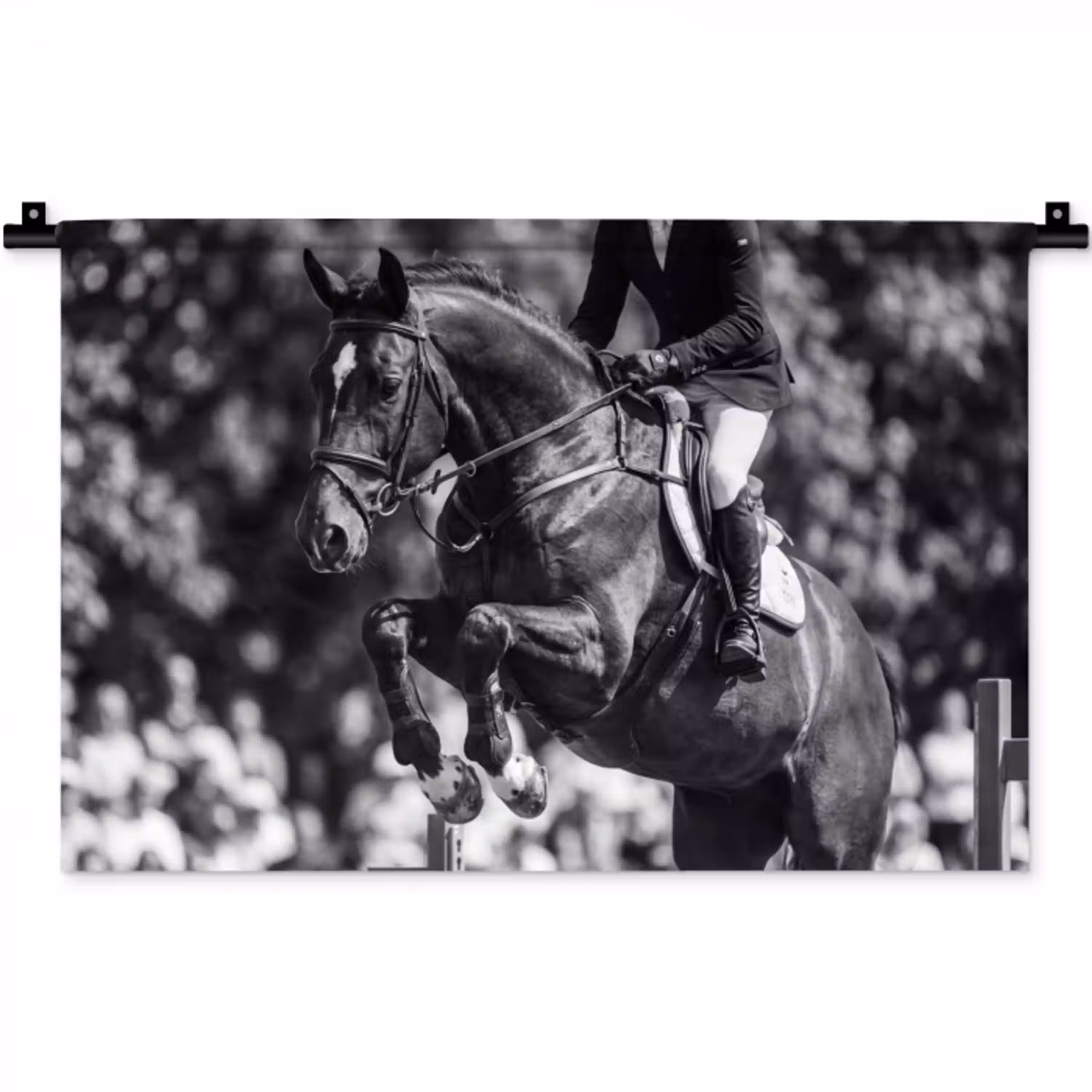 Springen - Paard - Zwart - Wit Wandkleed katoen klein -zz3d
