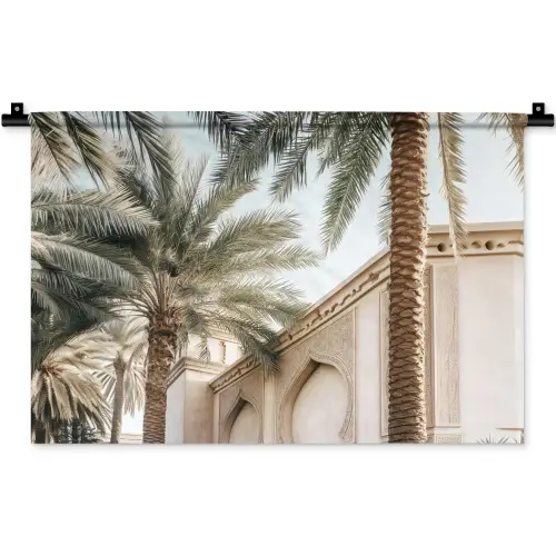 Gebouw - Palmbomen - Beige - Zon Wandkleed katoen klein -zz3d