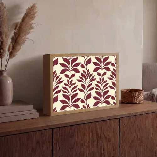 Abstract - Bladeren - Burgundy Light Box met batterij (Wandlamp) middel 907 -sfeer2