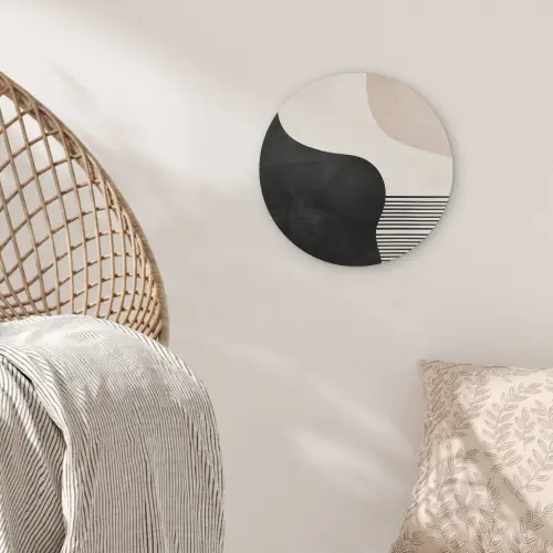 Abstract - Japandi - Beige - Modern Akoestische PET Vilt - Rond klein -sfeer4