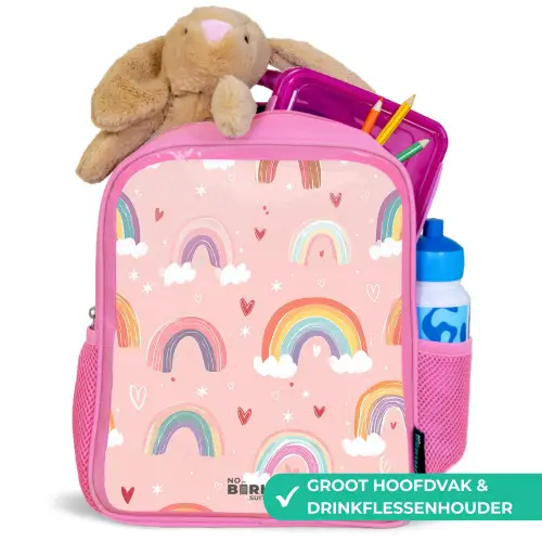 Regenbogen op een roze achtergrond Kinderrugzak - Roze middel -inhoud_NL