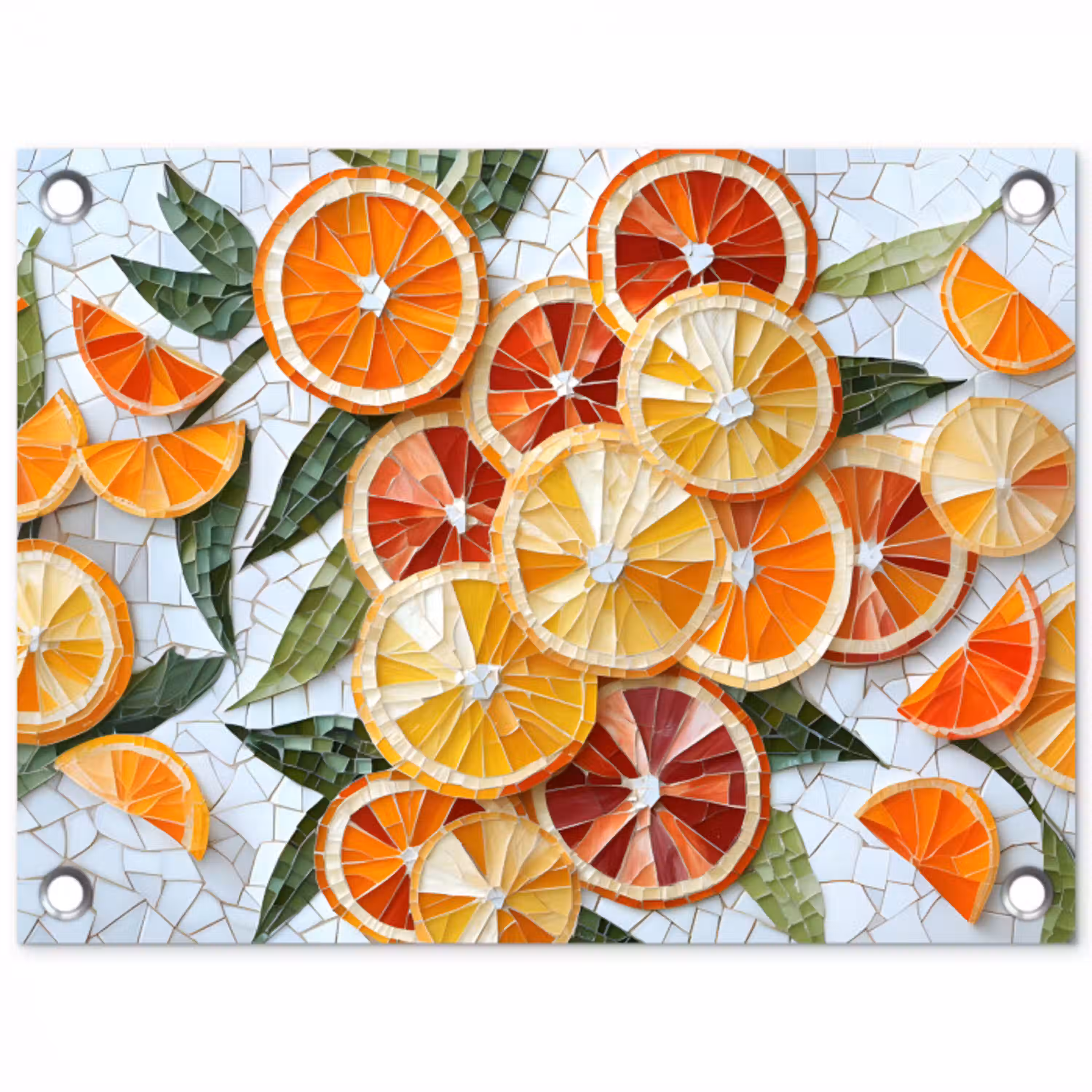 Schijfjes - Fruit - Oranje - Mozaïek tuinposter los doek klein -3d