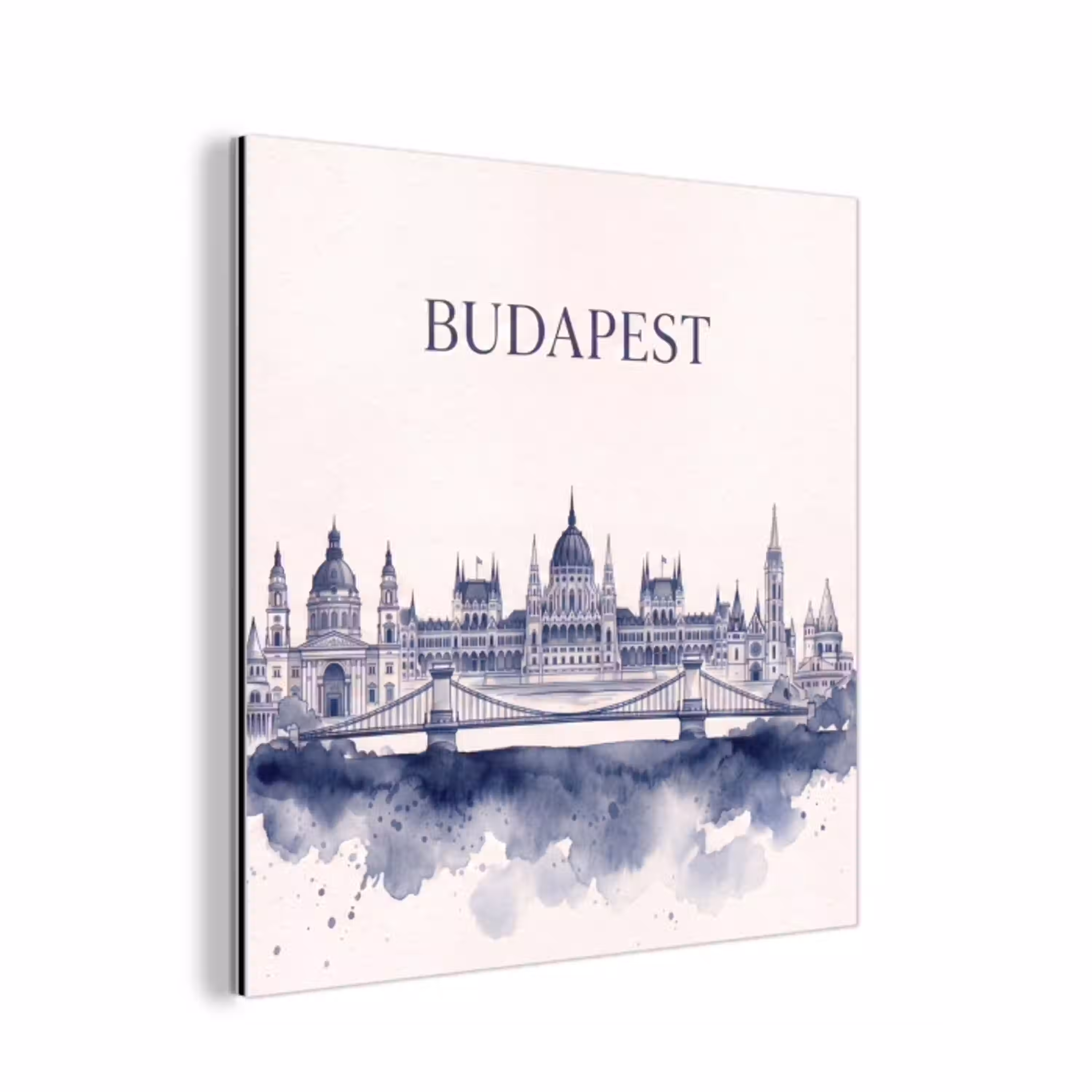 Boedapest - Skyline - Architectuur - Aquarel - Blauw aluminium wit klein -3d